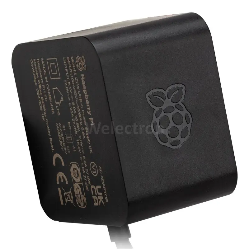 Raspberry Pi 27w USB-C Power Supply, UK Black 